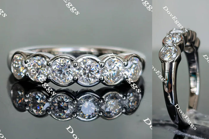 Doveggs round six stones moissanite/lab grown diamond wedding band-2.7mm band width