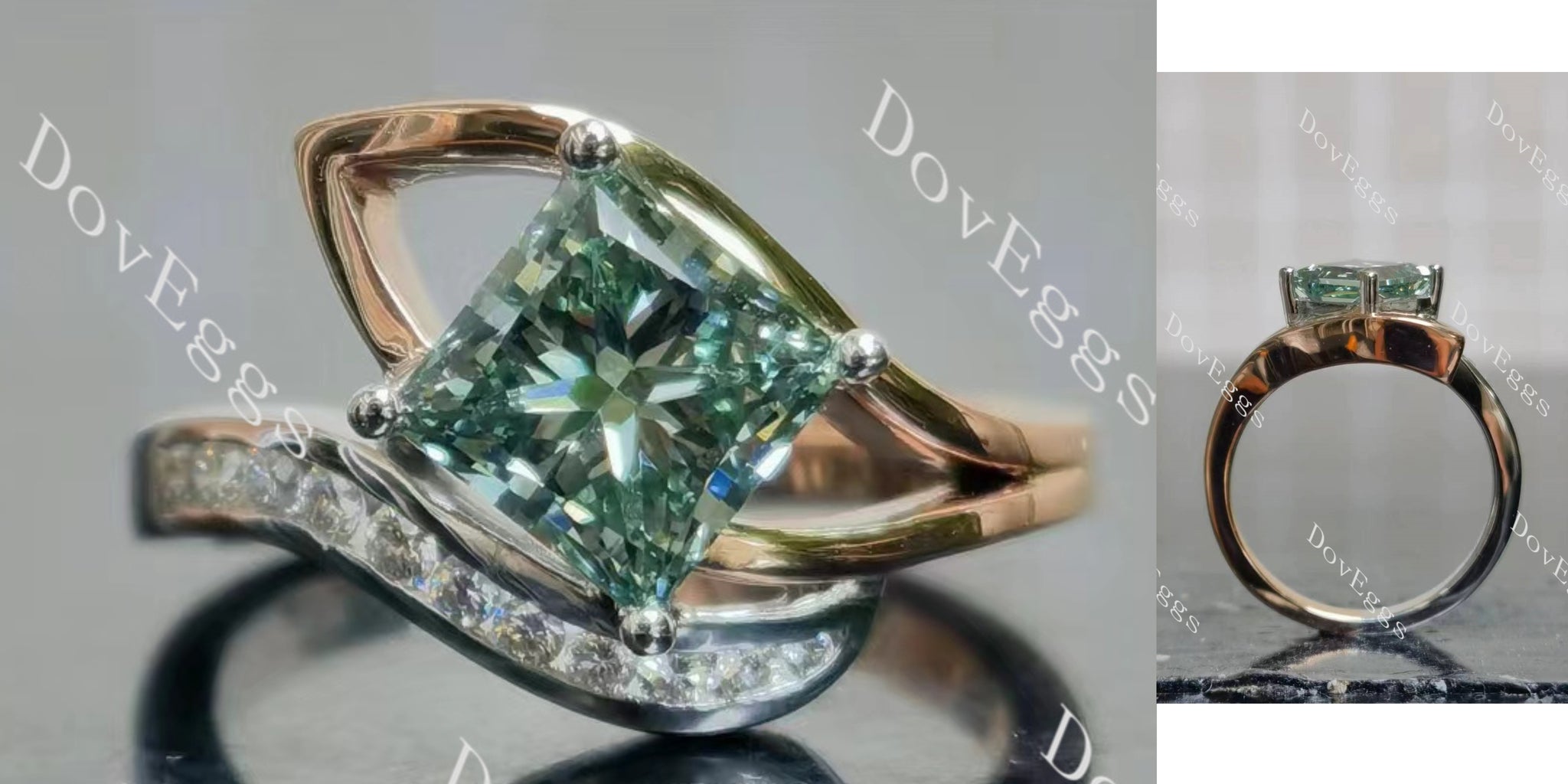 Princess Art Deco Pave Fancy Vivid Green Lab Grown Diamond Engagement Ring