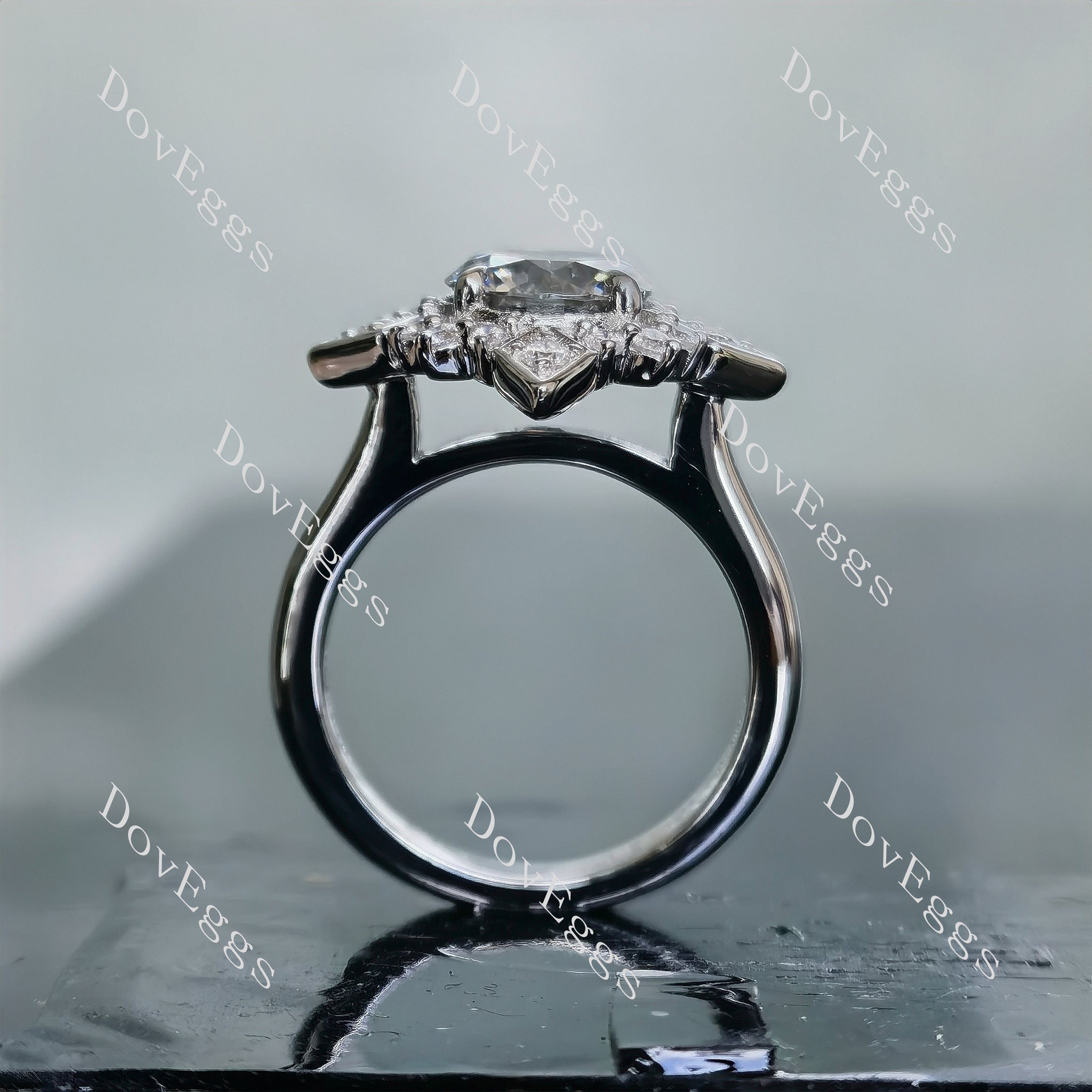 Doveggs round bezel art deco stardust grey moissanite engagement ring