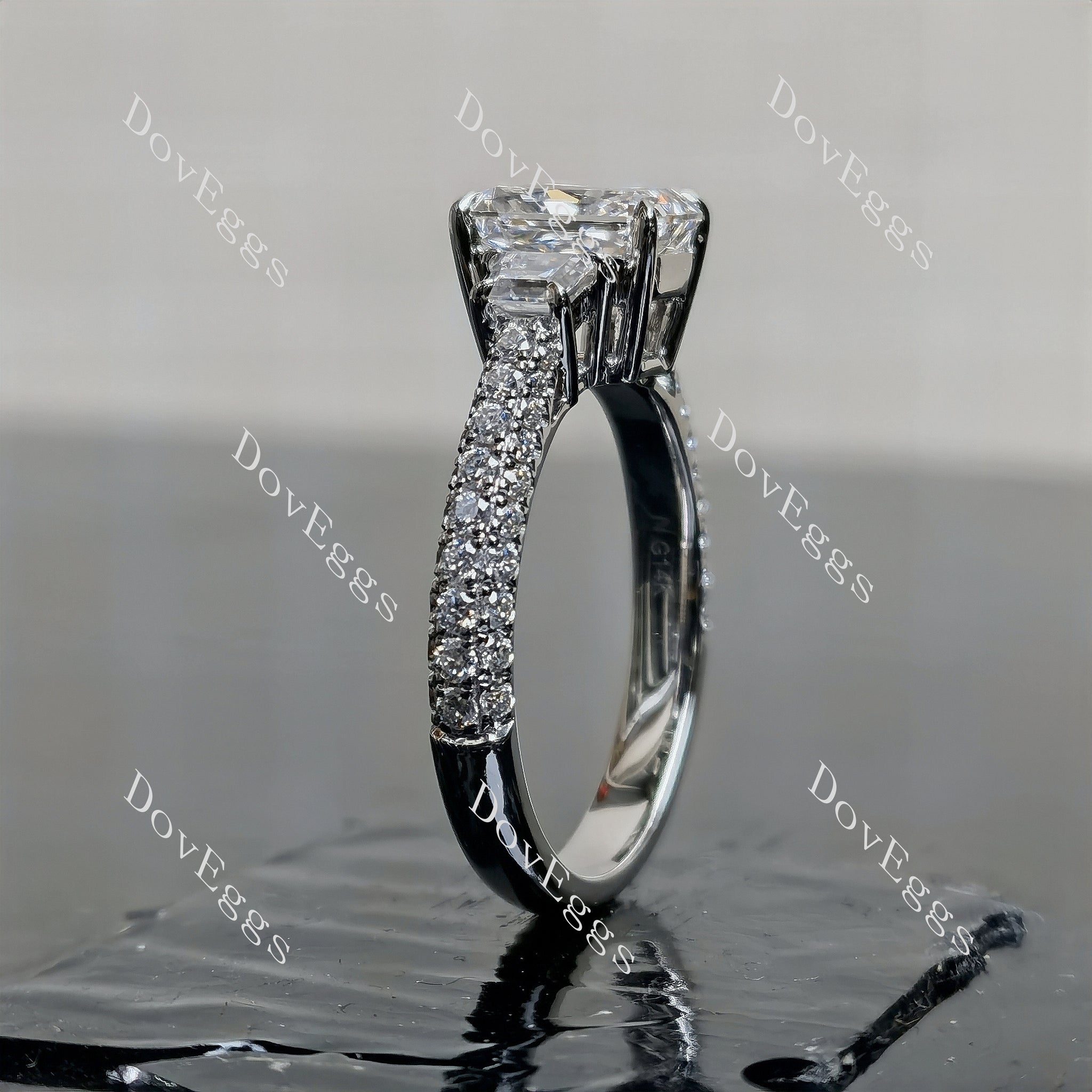 Doveggs Radiant Pave Side Stones Half Eternity Lab Grown Diamond Engagement Ring