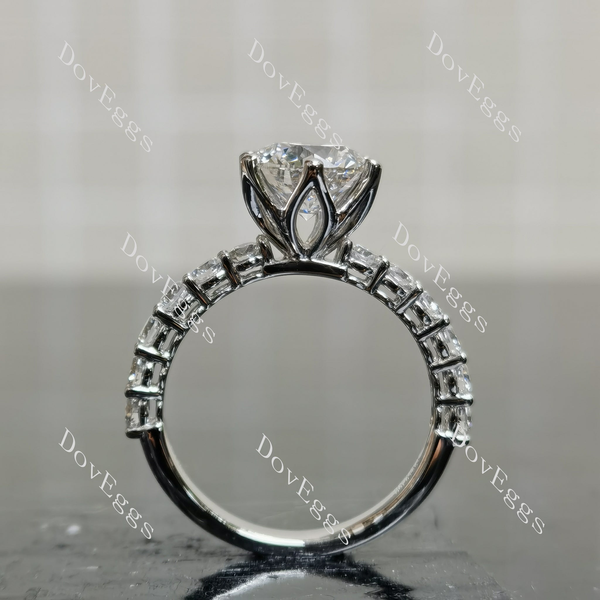 Doveggs Round Pave Half Eternity Lab Grown Diamond Engagement Ring