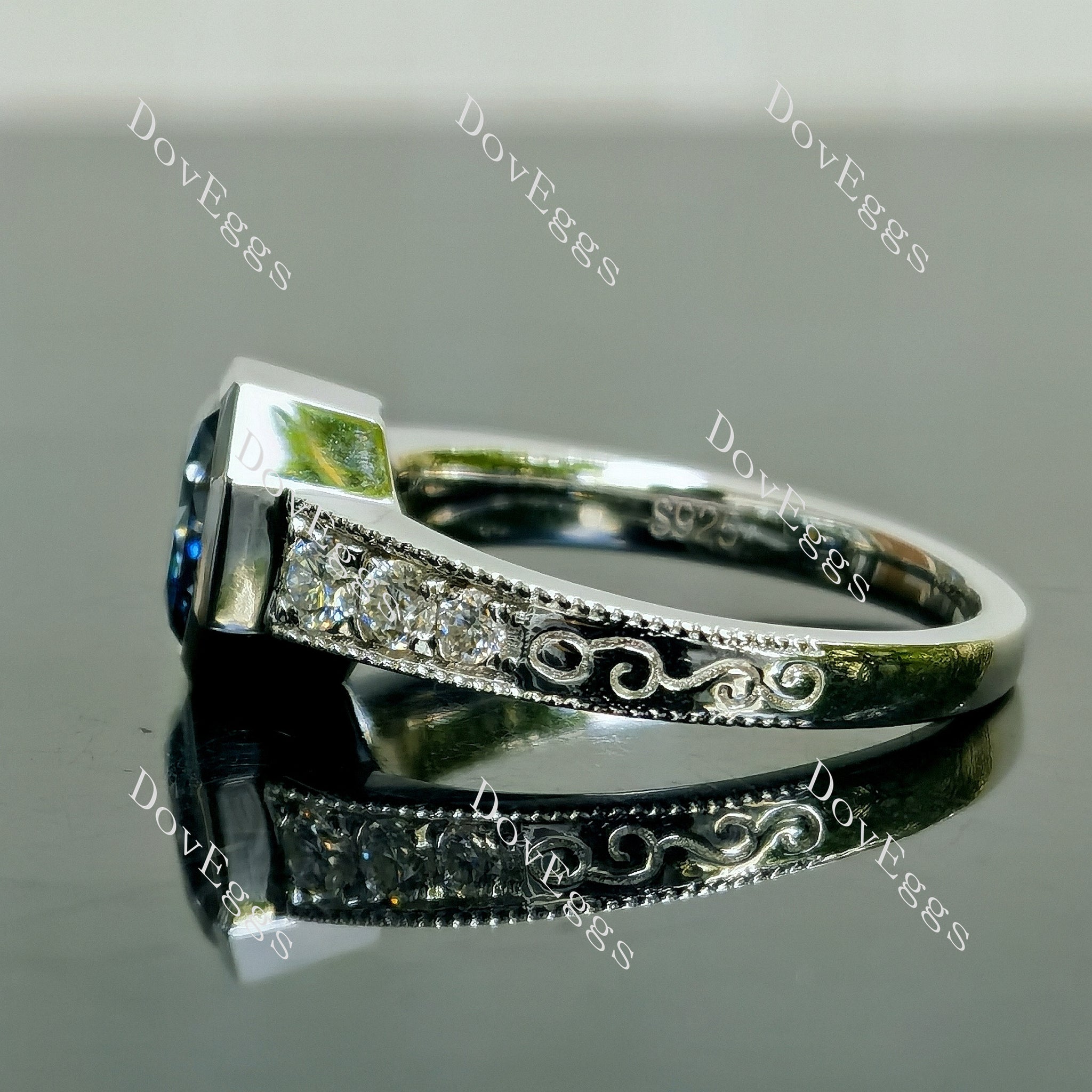 Doveggs octagon bezel pave moissanite engagement ring