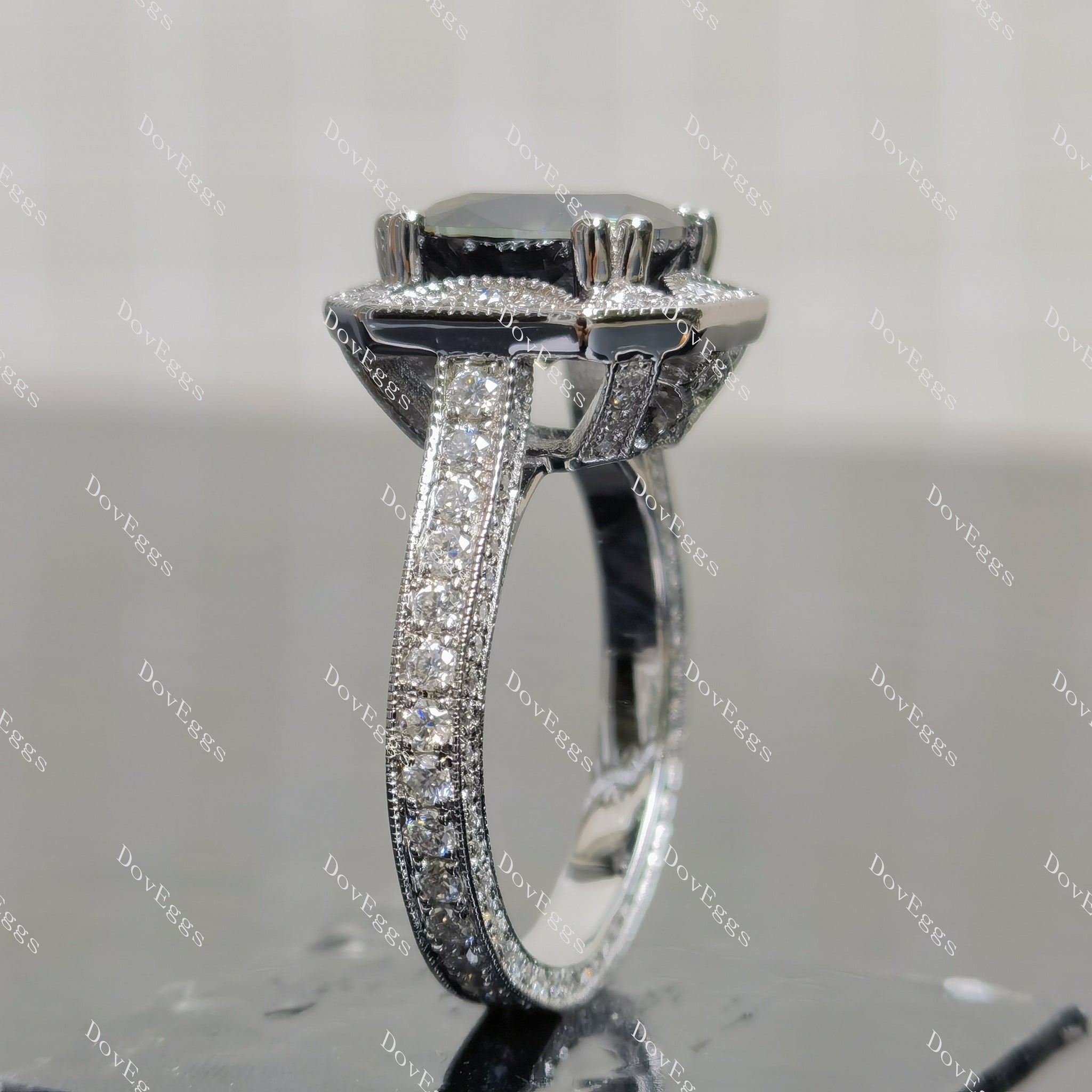 (size 8.25) Doveggs 4ct peacock blue cushion moissanite sterling silver engagement ring
