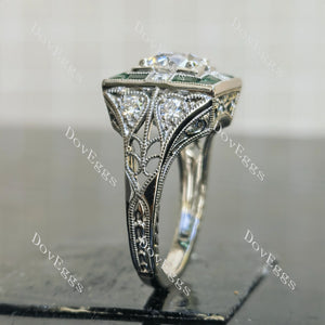 Doveggs round pave art deco vintage moissanite engagement ring