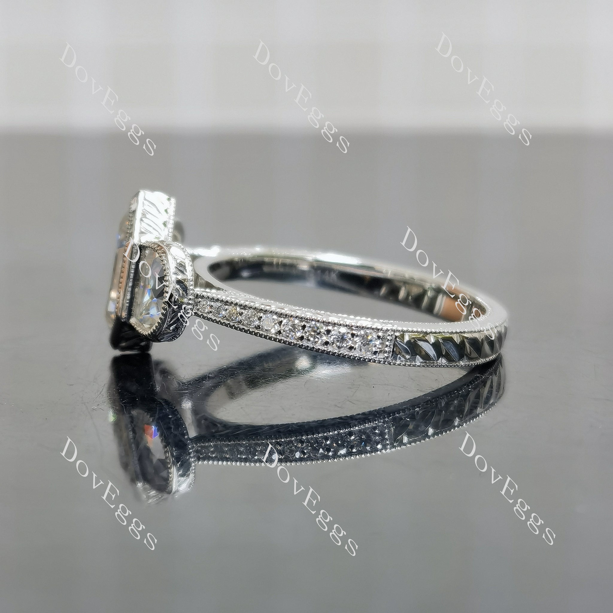 Doveggs Dovie Doutch Marquise cut bezel three stones moissanite engagement ring