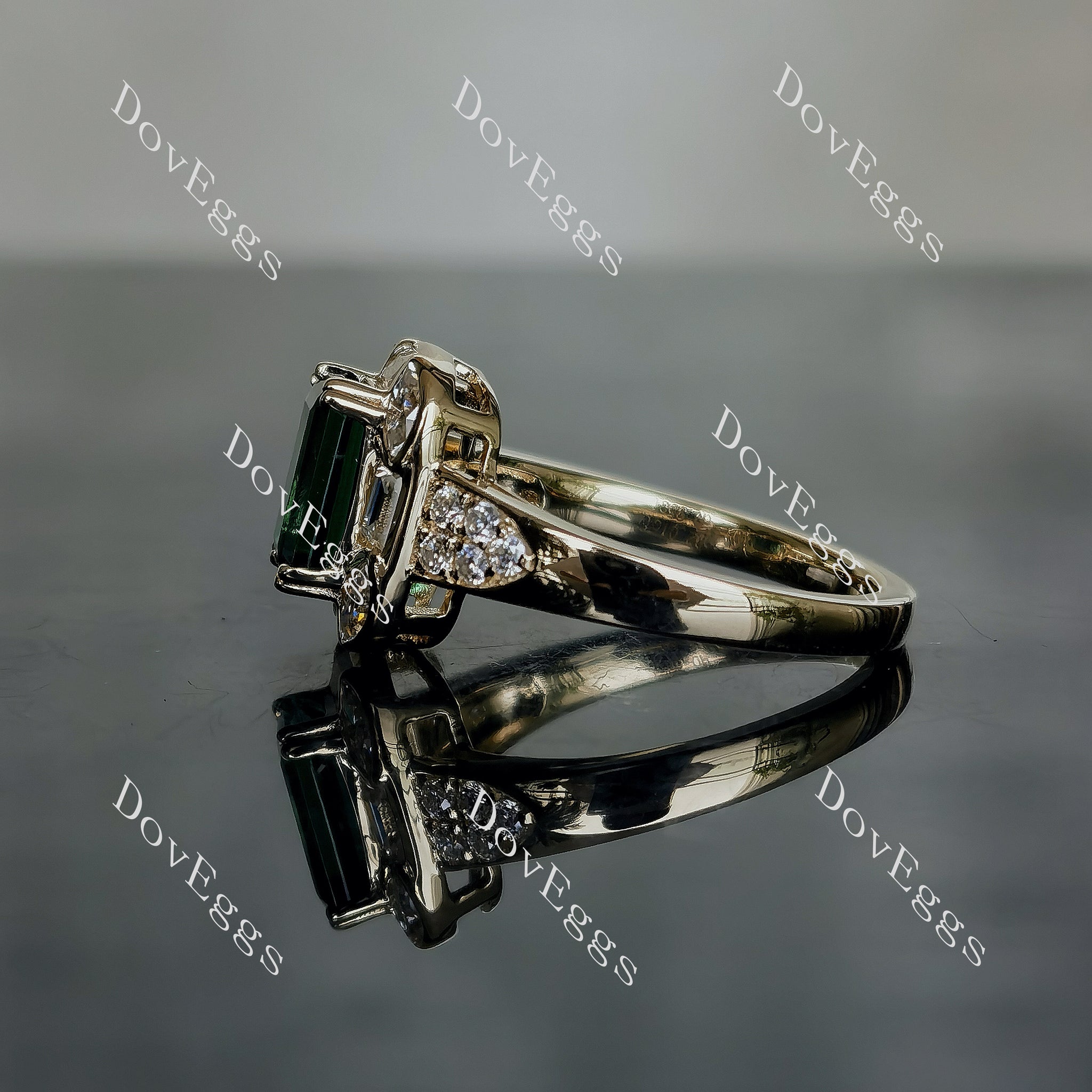 Green with Envy radiant bezel colored gem engagement ring