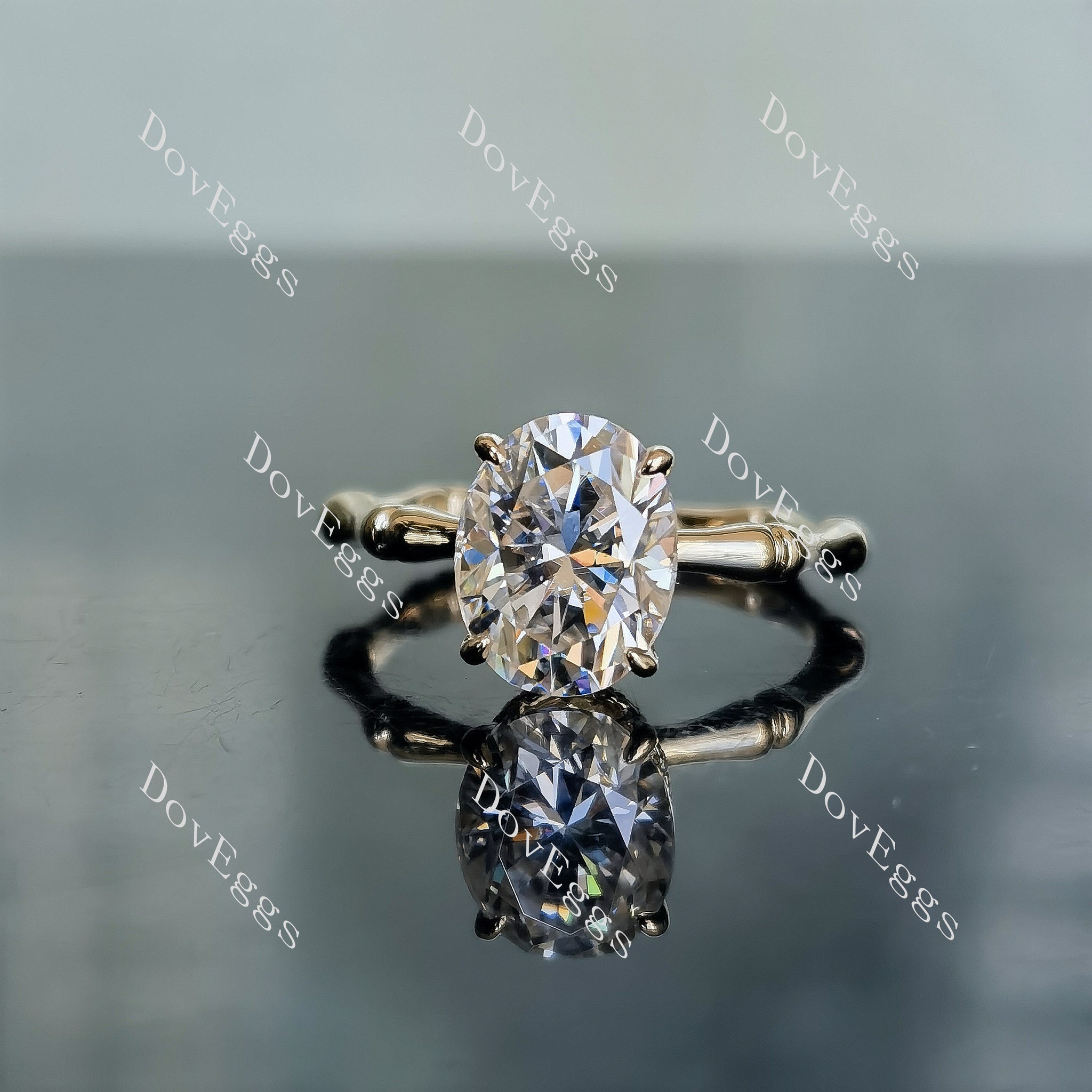Doveggs oval bamboo art deco moissanite engagement ring