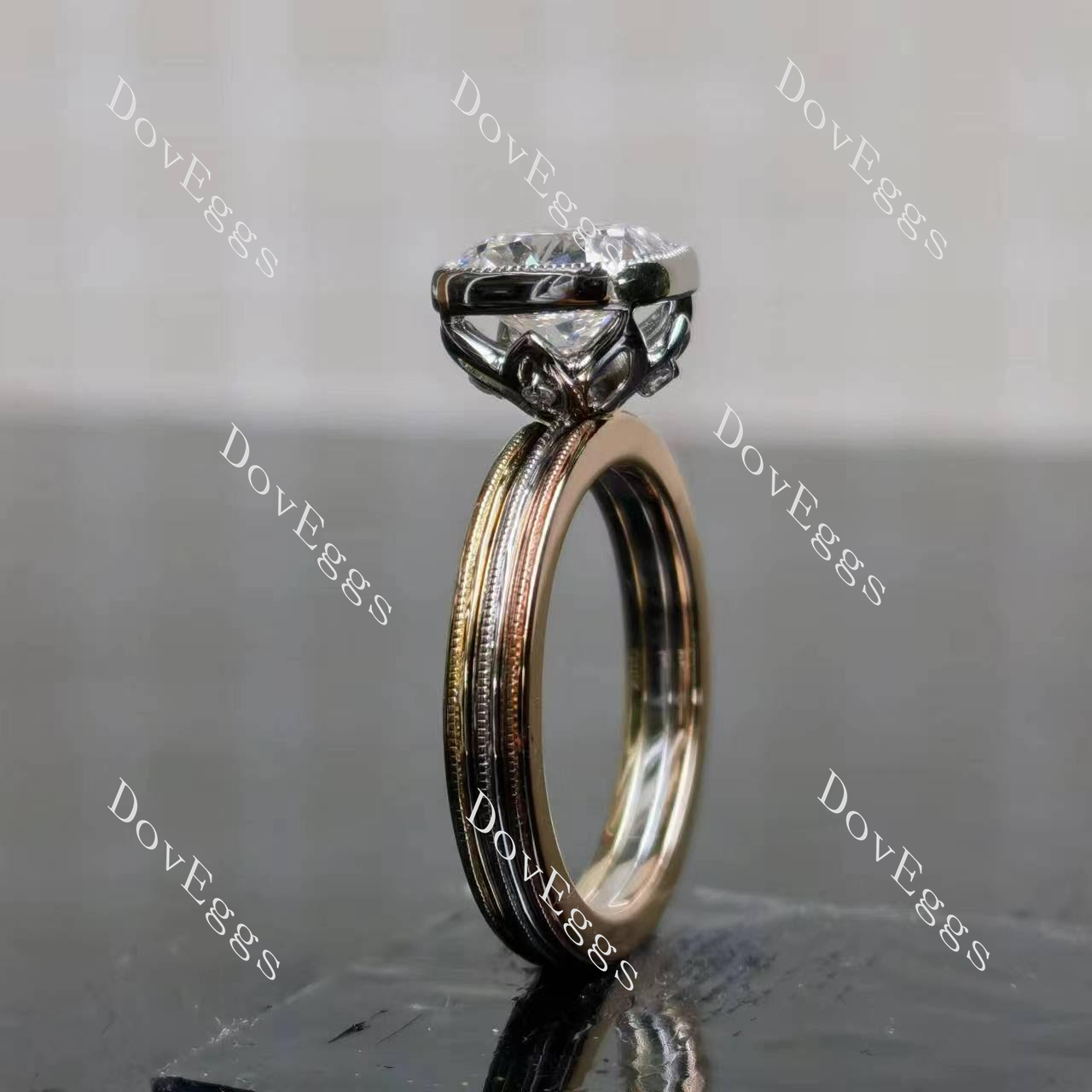 (size 5.5) Doveggs 10k rose gold & white gold & yellow gold 2.248ct cushuion Excellent cut lab grown diamond ring(certified)