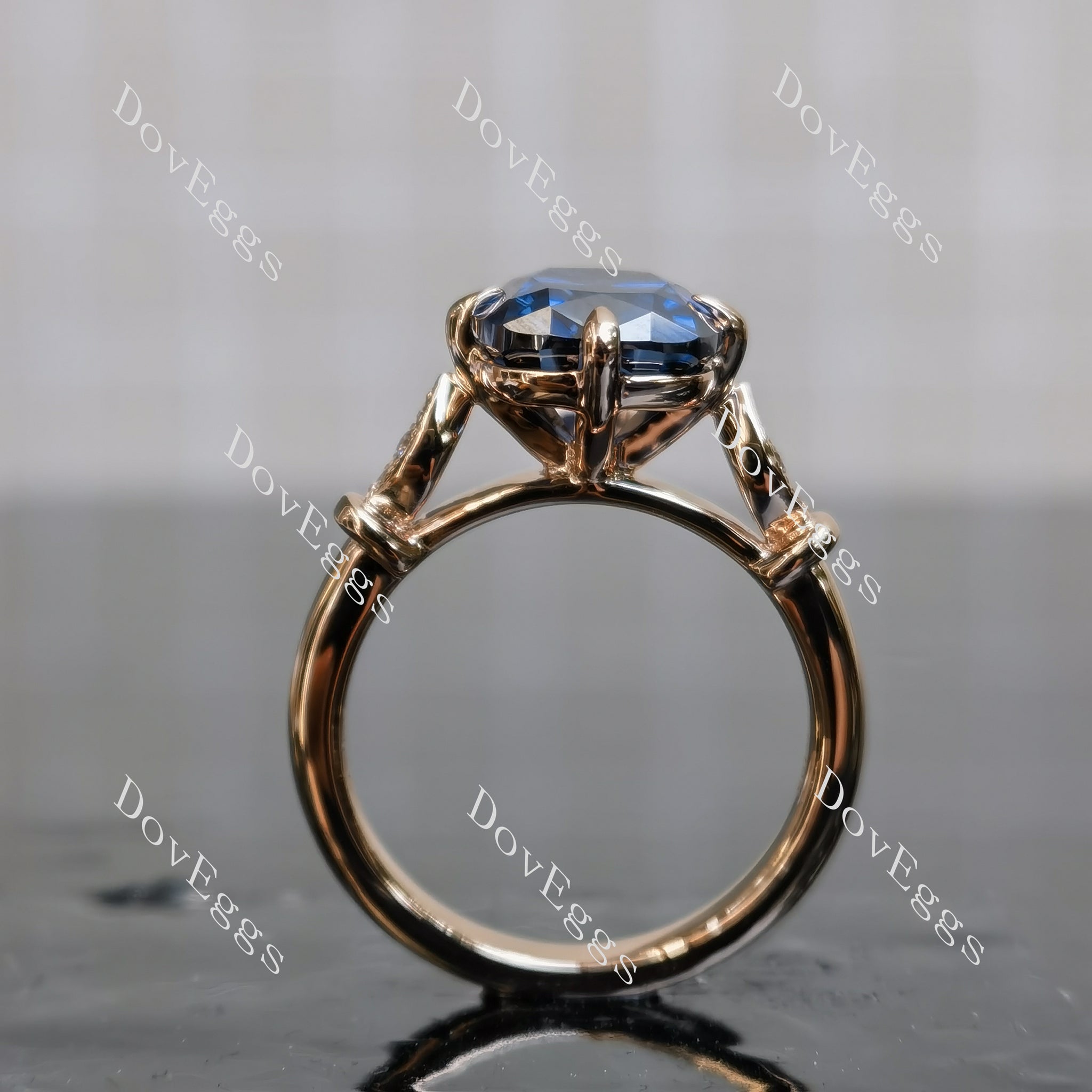 Twilight Dreams cushion side stones twilight blue moissanite engagement ring