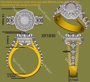 Doveggs Modified Octagon Halo 3/4 Eternity Lab Grown Diamond Engagement Ring