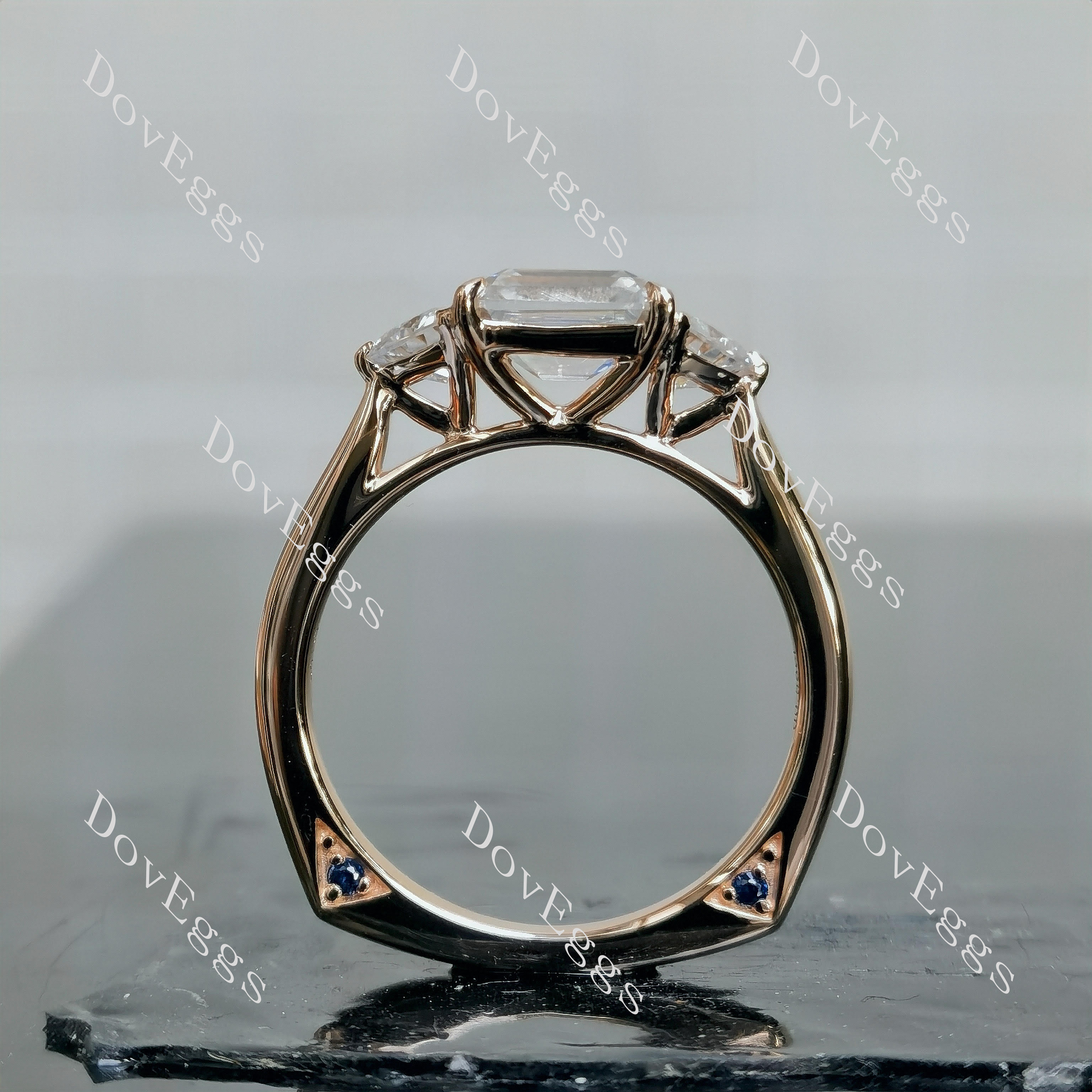 Doveggs three-stones eternity engagement ring semi-mount only(Exclusively to DovEggs Stones)