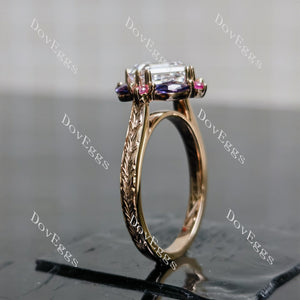 Summer Sunsets asscher halo carved vintage moissanite engagement ring