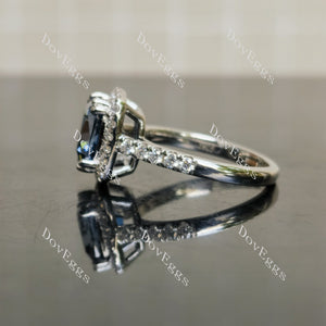 Doveggs cushion halo twilight blue moissanite engagement ring