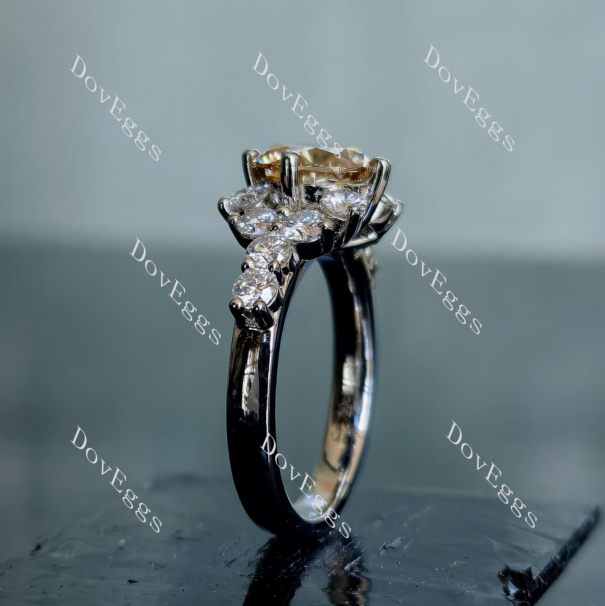 Doveggs side stones round colored moissanite engagement ring