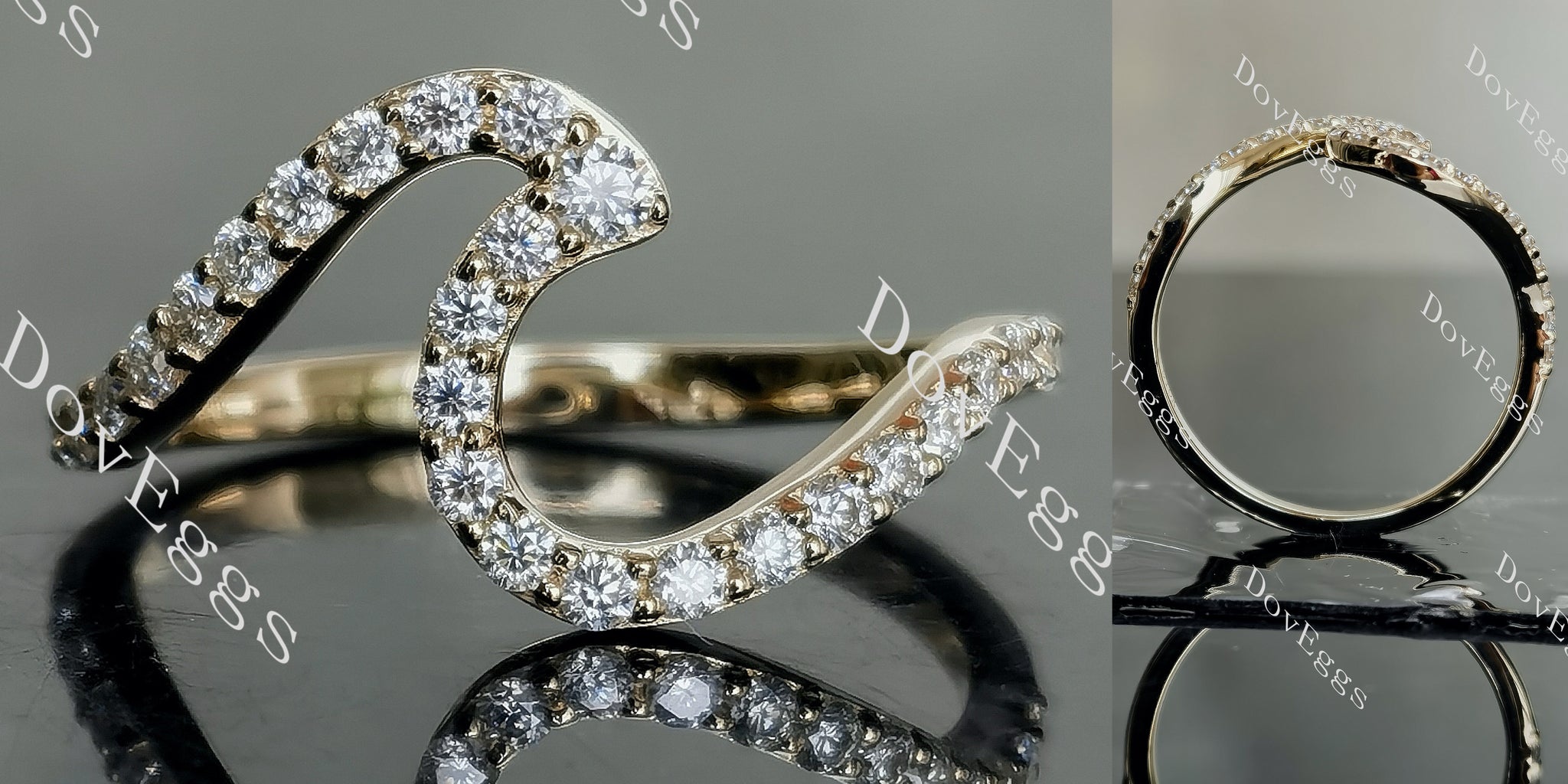 Doveggs round pave curved moissanite/lab grown diamond wedding band-2.1mm band width