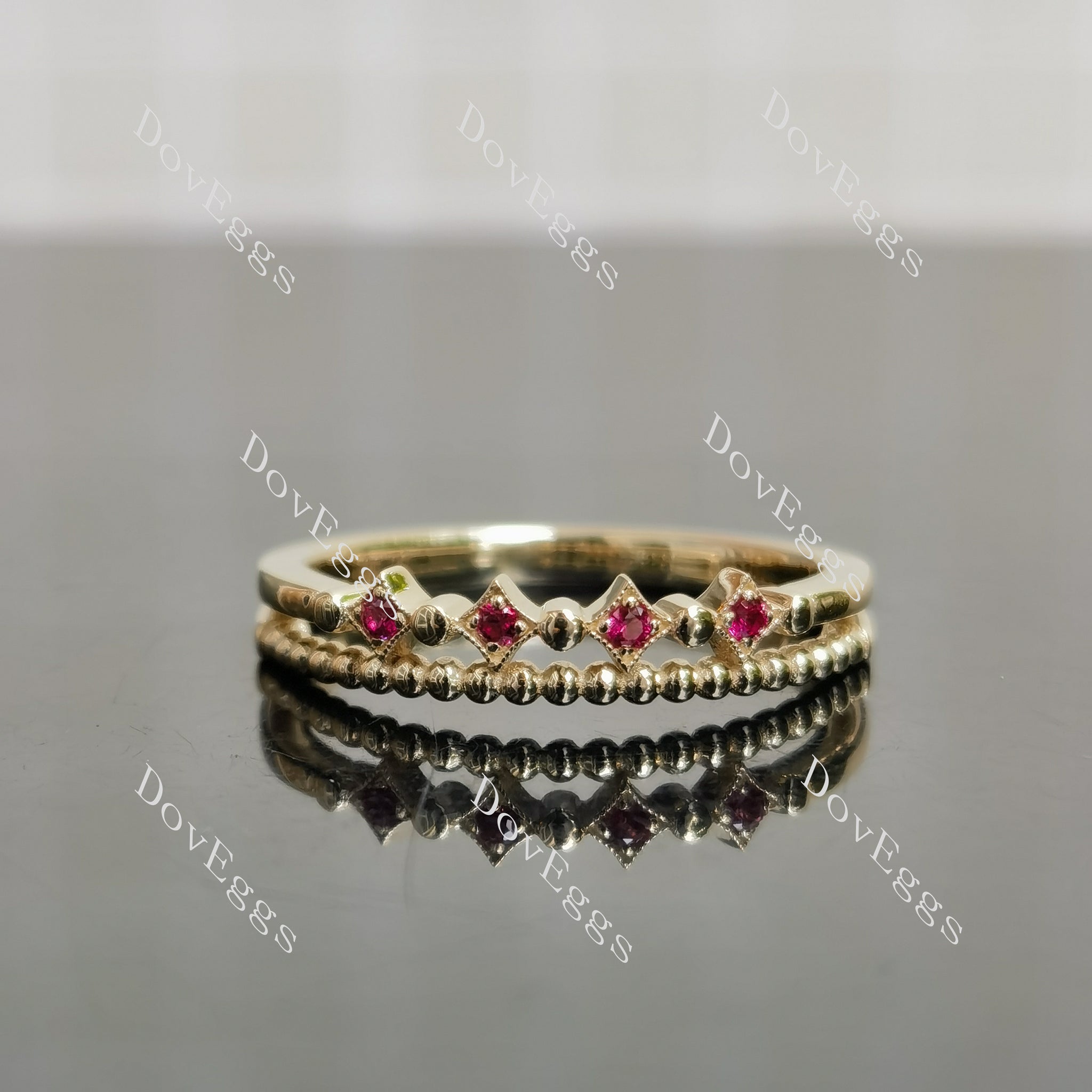 art deco round colored gem wedding band