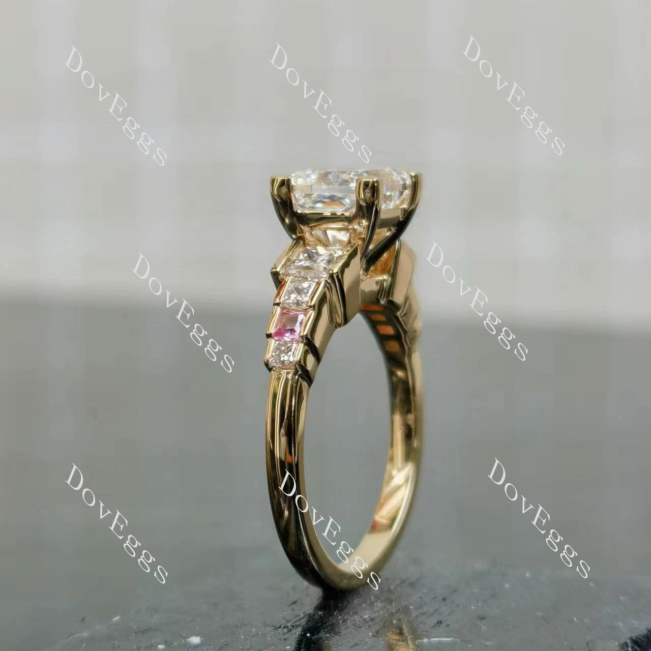 Doveggs Princess Bezel Side Stones Lab Grown Diamond Bridal Set (2 rings)