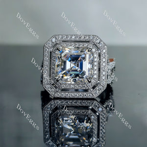 The Geneva J asscher double halo pave moissanite bridal set (3 rings)