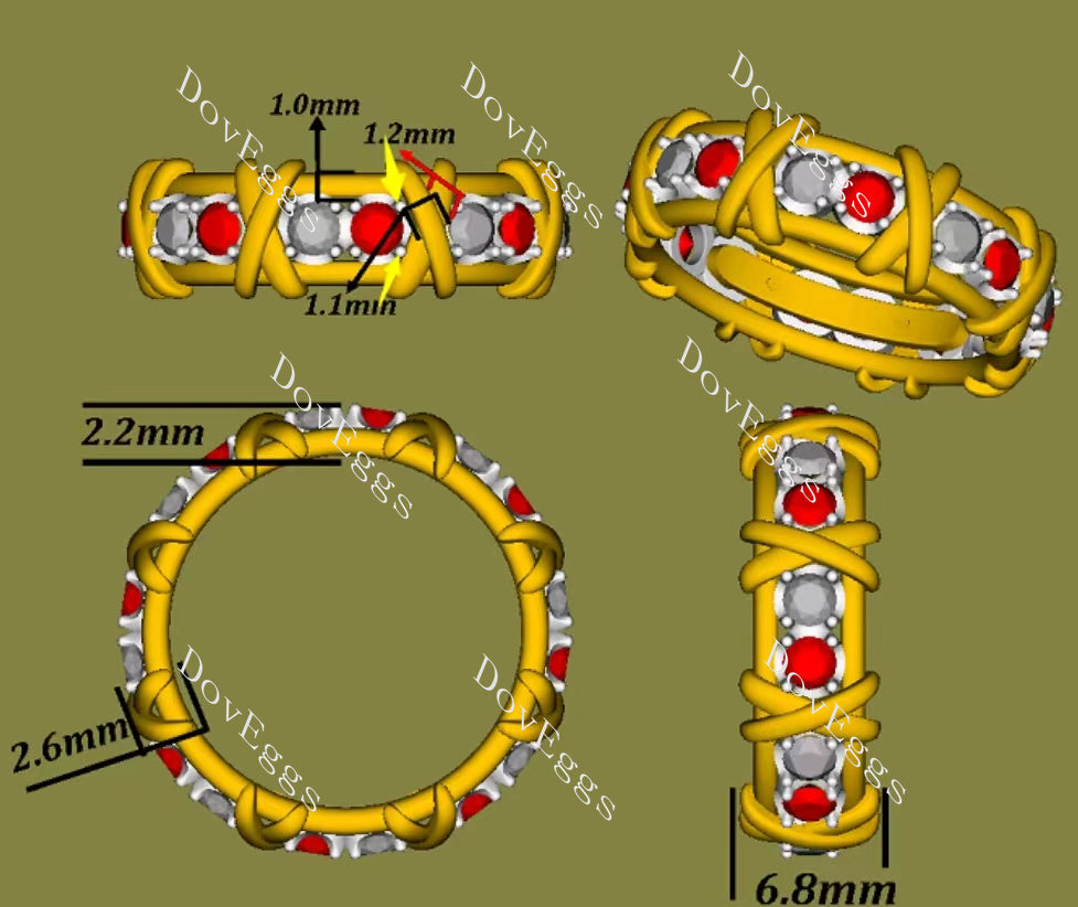 Doveggs round eternity moissanite/lab grown diamond and colored gem wedding band-6.8mm band width