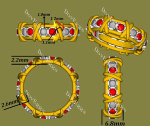 Doveggs round eternity moissanite/lab grown diamond and colored gem wedding band-6.8mm band width