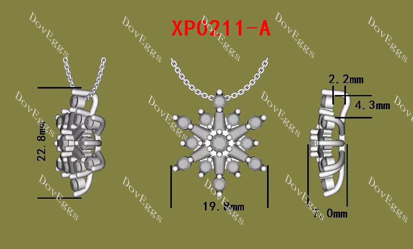 Doveggs round baguette snowflake moissanite/lad grown diamond pendant necklace(pendant only)