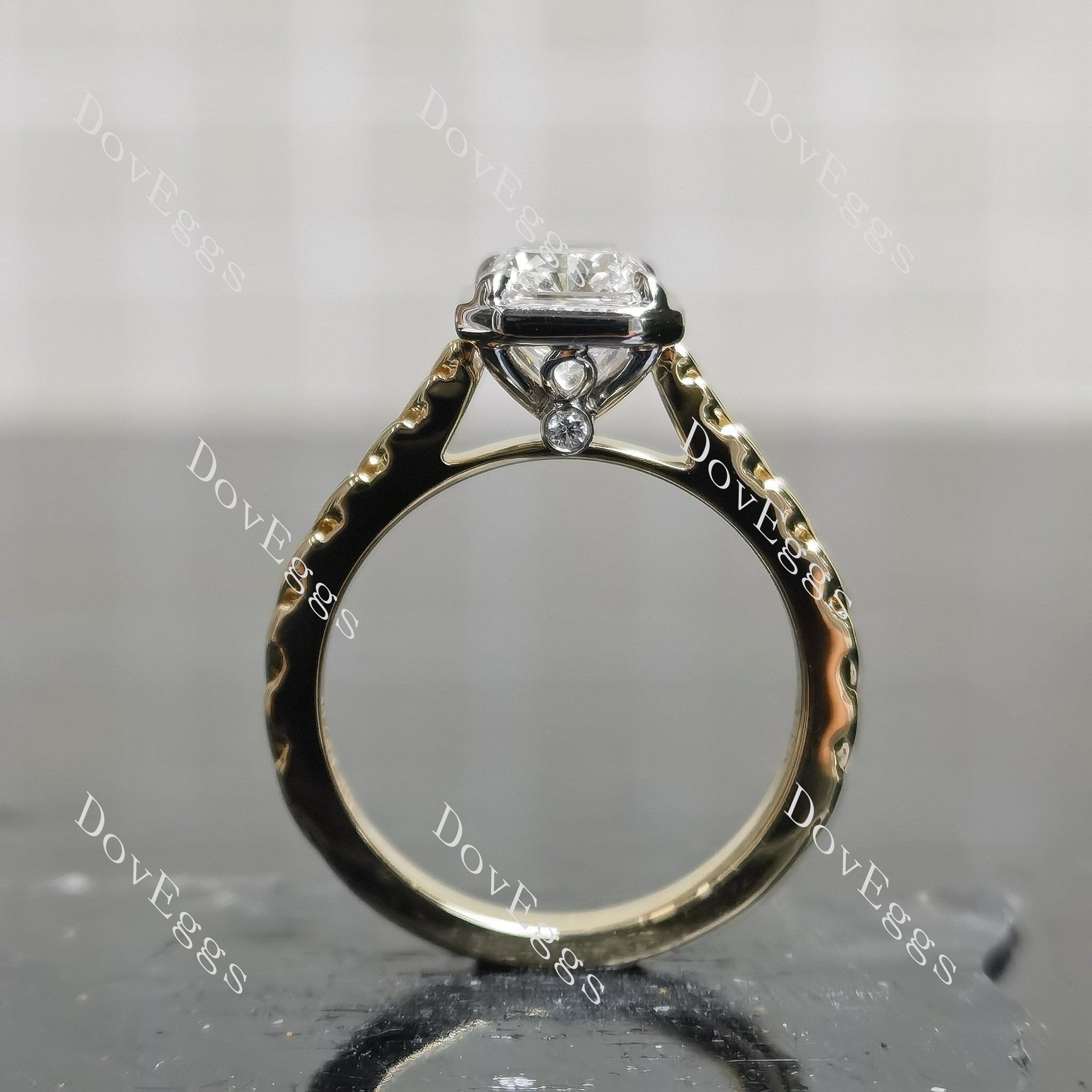 Doveggs radiant bezel carved moissanite engagement ring