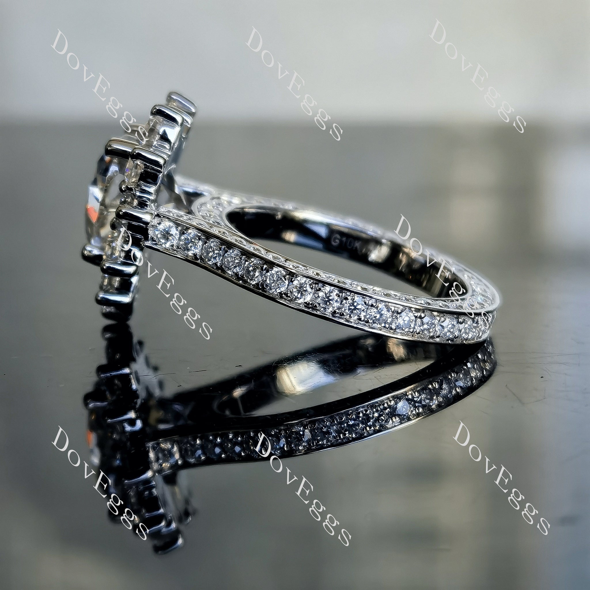 DovEggs heart halo full eternity pave moissanite ring