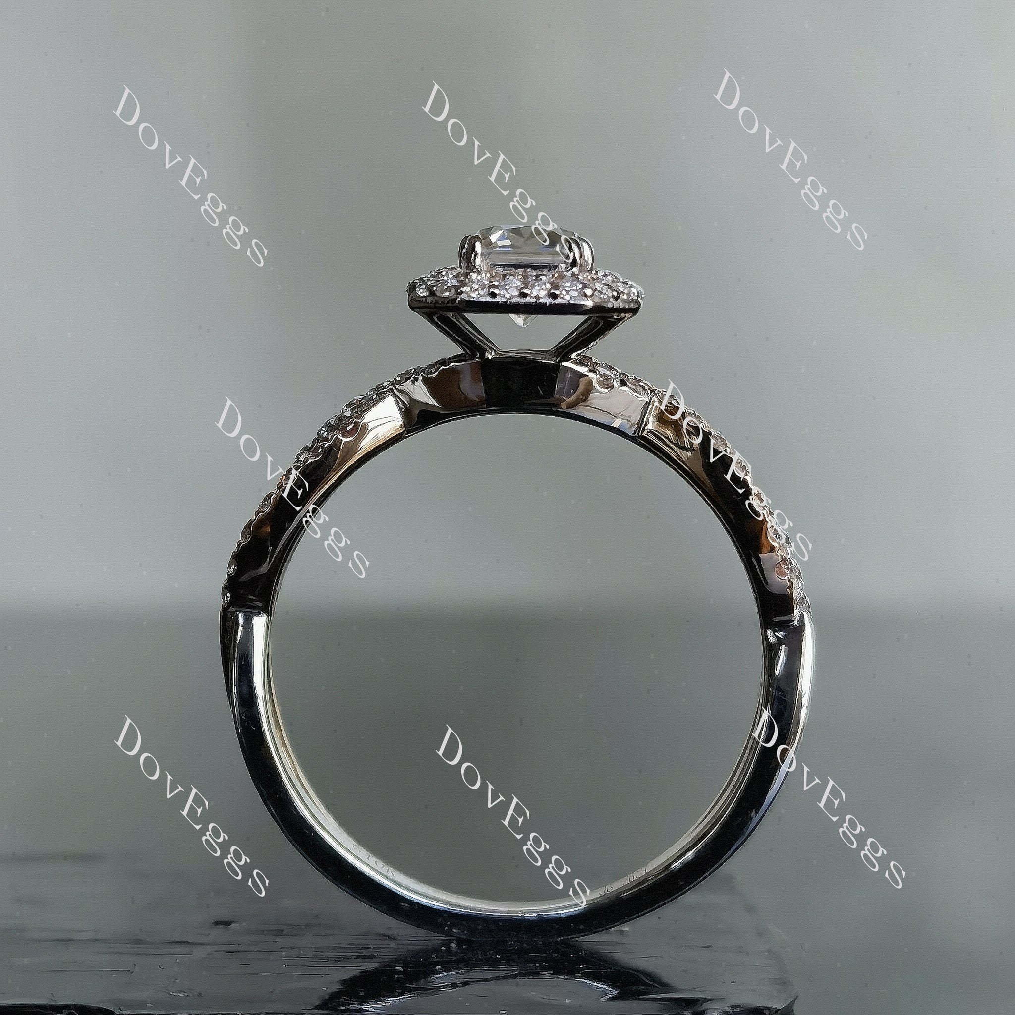 Doveggs radiant double halo pave moissanite engagement ring