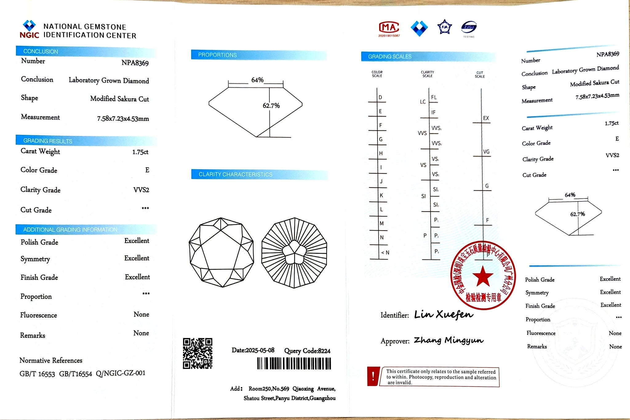 1.75ct Modified Sakura Cut E Color - VVS2 Clarity | DovEggs Certified