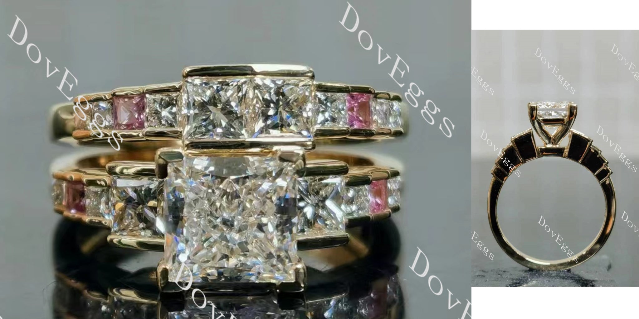 Princess Bezel Side Stones Lab Grown Diamond Bridal Set