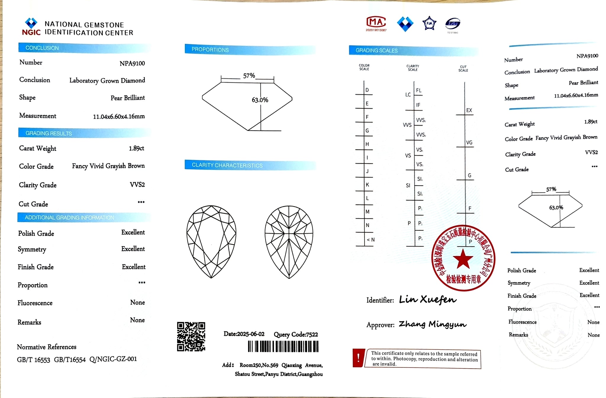 1.89ct Pear Lab Diamond -Fancy Vivid Grayish Brown VVS2 | Doveggs Certified