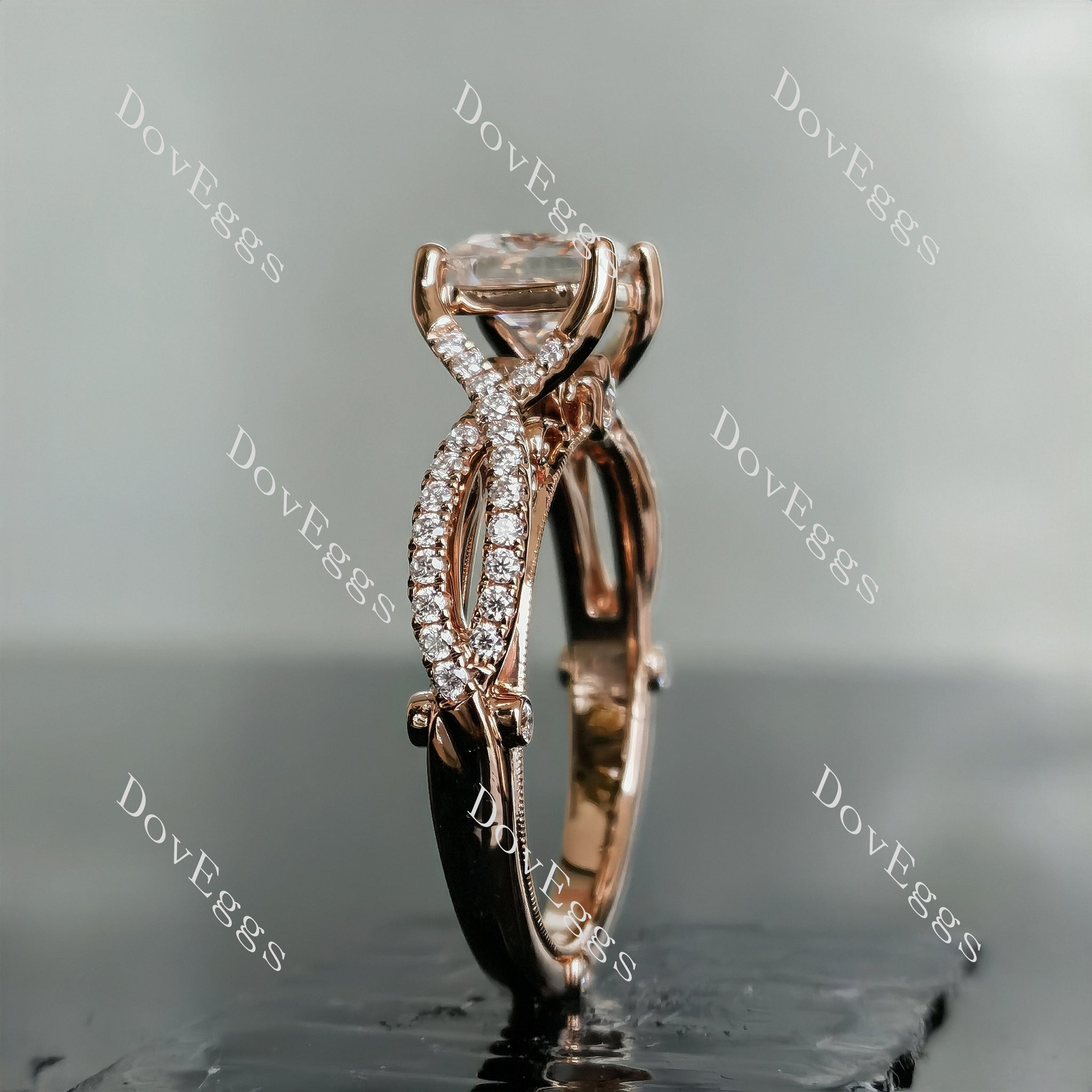 Doveggs princess half eternity pave split shank moissanite engagement ring