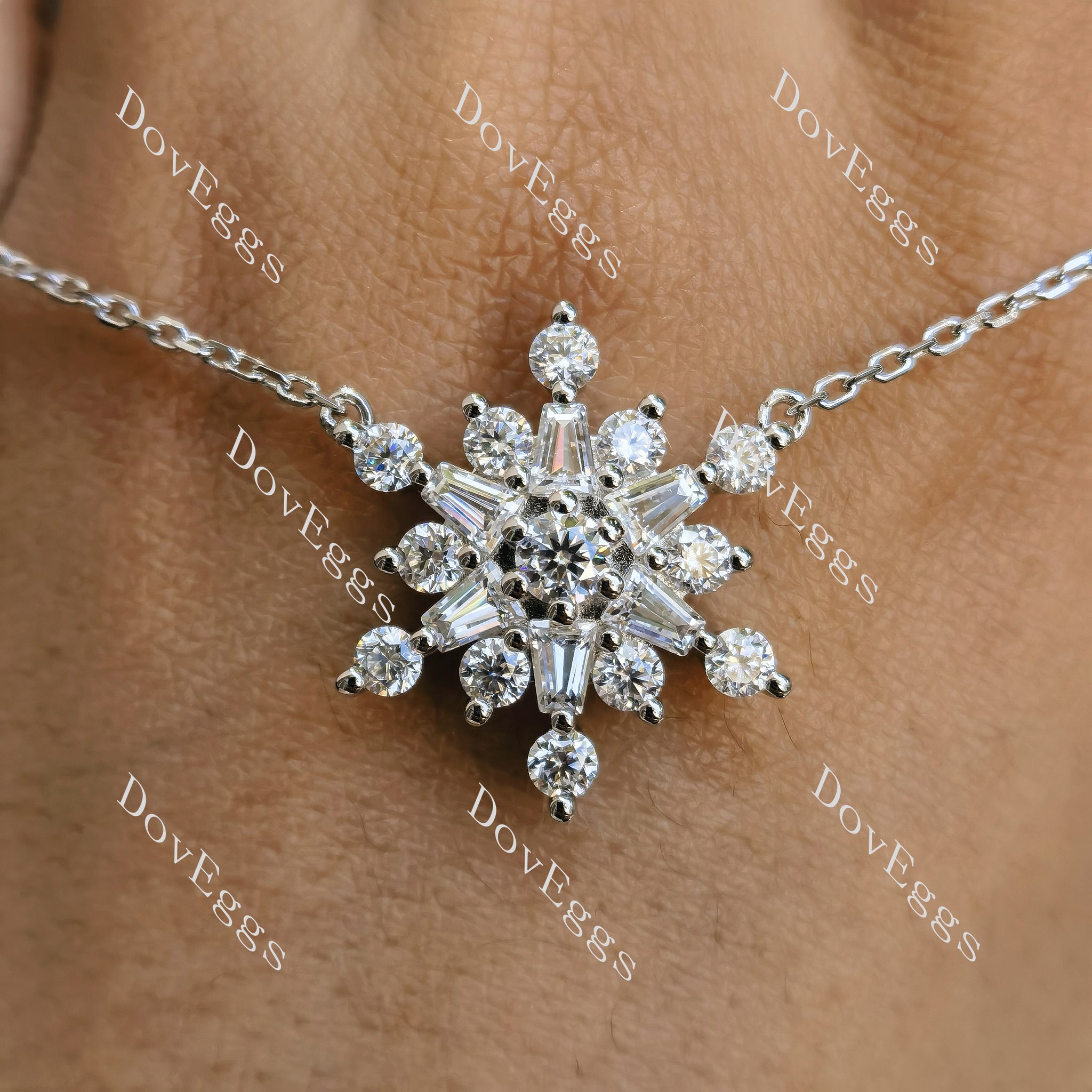 Doveggs round baguette snowflake moissanite/lad grown diamond pendant necklace