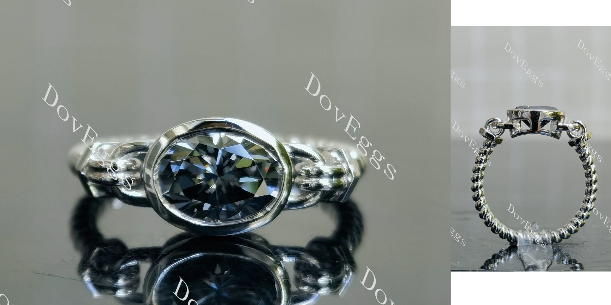 oval bezel solitaire stardust grey moissanite