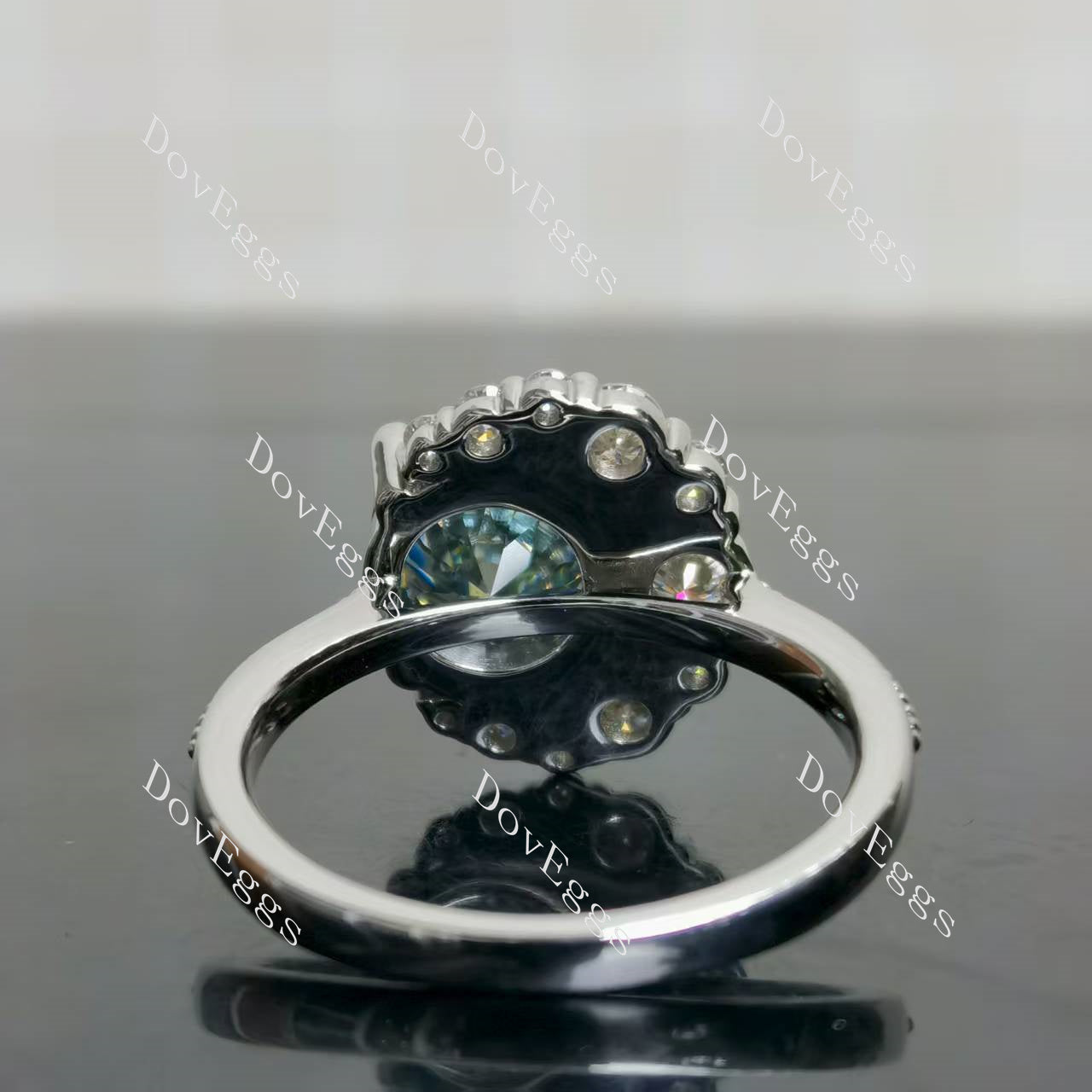 (size 9) Doveggs sterling silver 3ct round peacock blue colored moissanite engagement ring