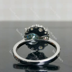 (size 9) Doveggs sterling silver 3ct round peacock blue colored moissanite engagement ring