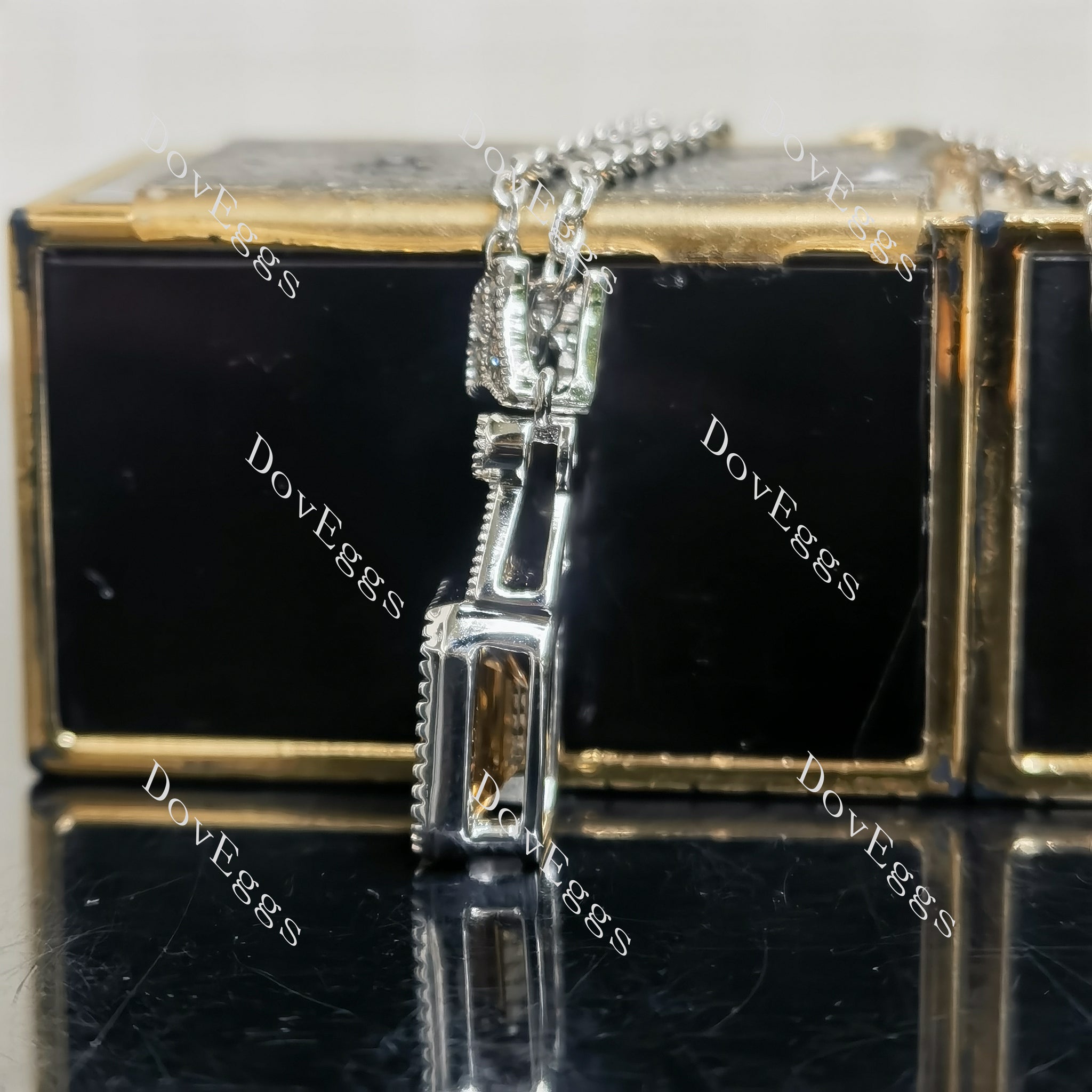 Doveggs sterling silver 2ct emerald champagne colored moissanite pendant necklace