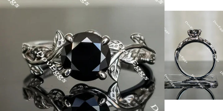 Doveggs round flower art deco black moissanite ring - DovEggs-Seattle