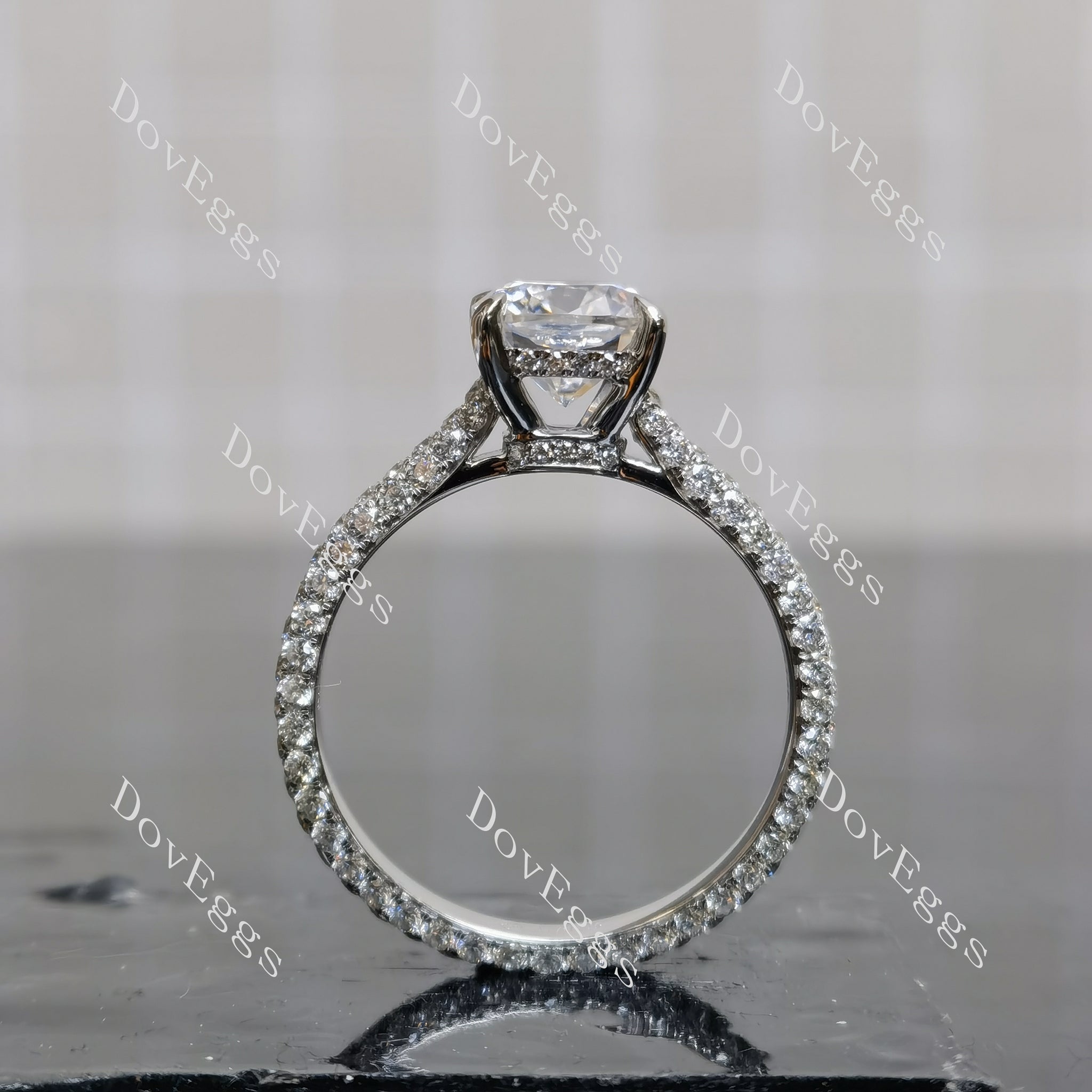 Bailey Rae cushion pave full eternity moissanite engagement ring