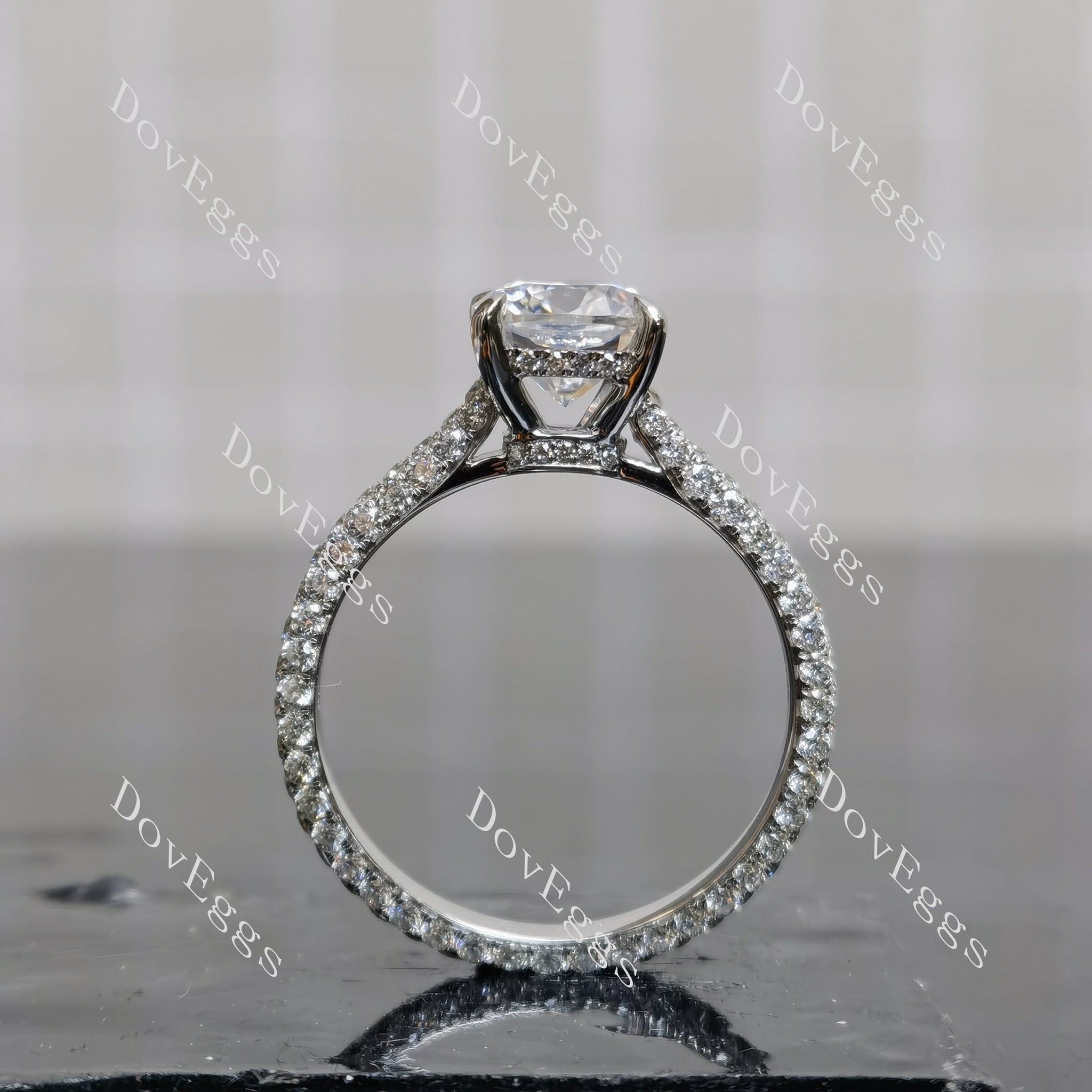 Bailey Rae cushion pave full enternity moissanite engagement ring