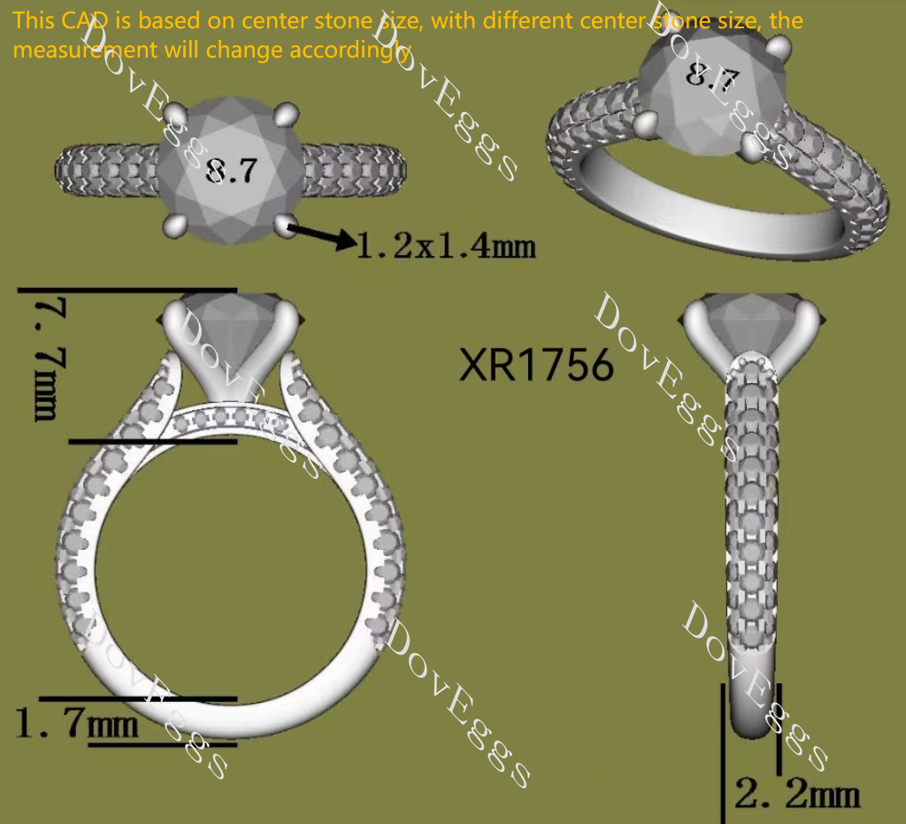 The Gentry Round Pave 3/4 Enternity Lab Grown Diamond Engagement Ring