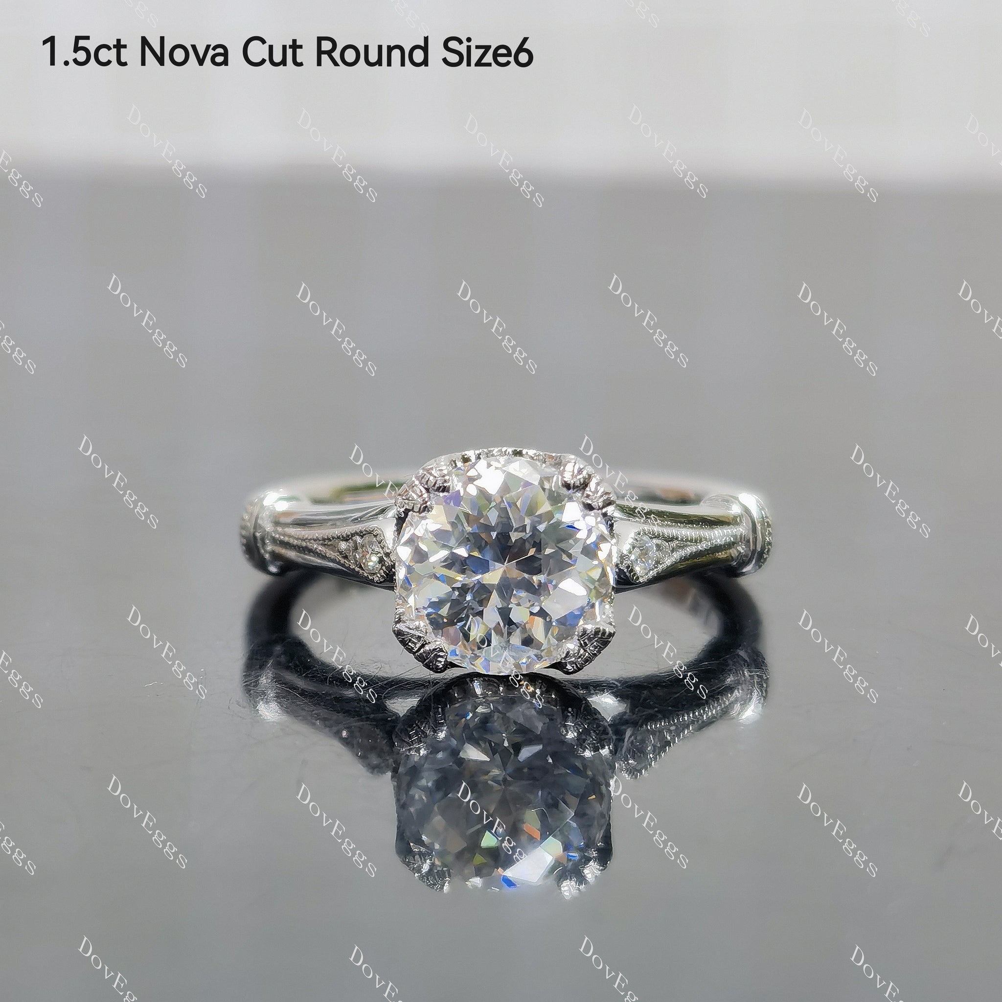 (size #6 & #9) Doveggs round moissanite sterling silver engagement ring