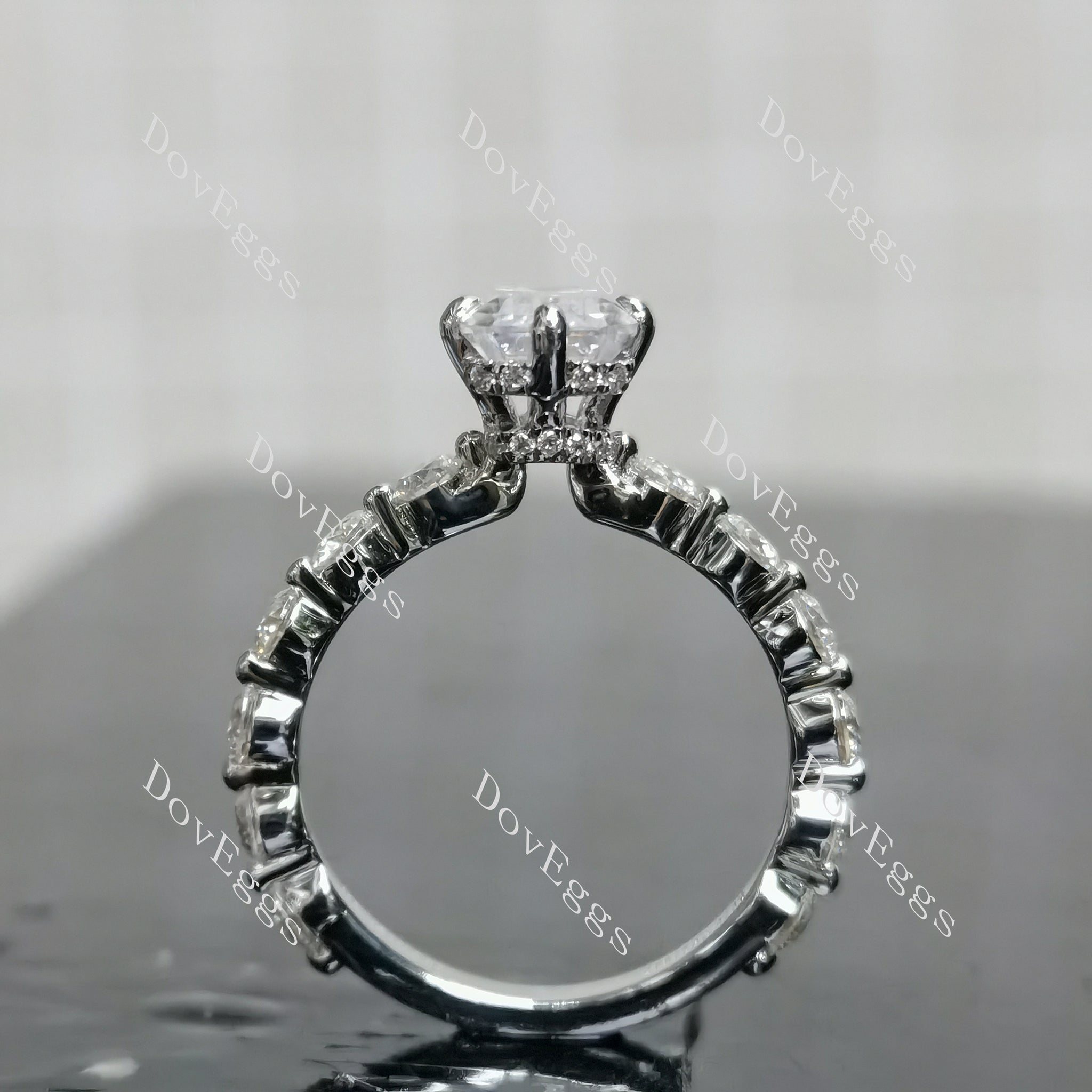 (size 6.5) Doveggs sterling silver 3ct elongated emerald moissanite engagement ring