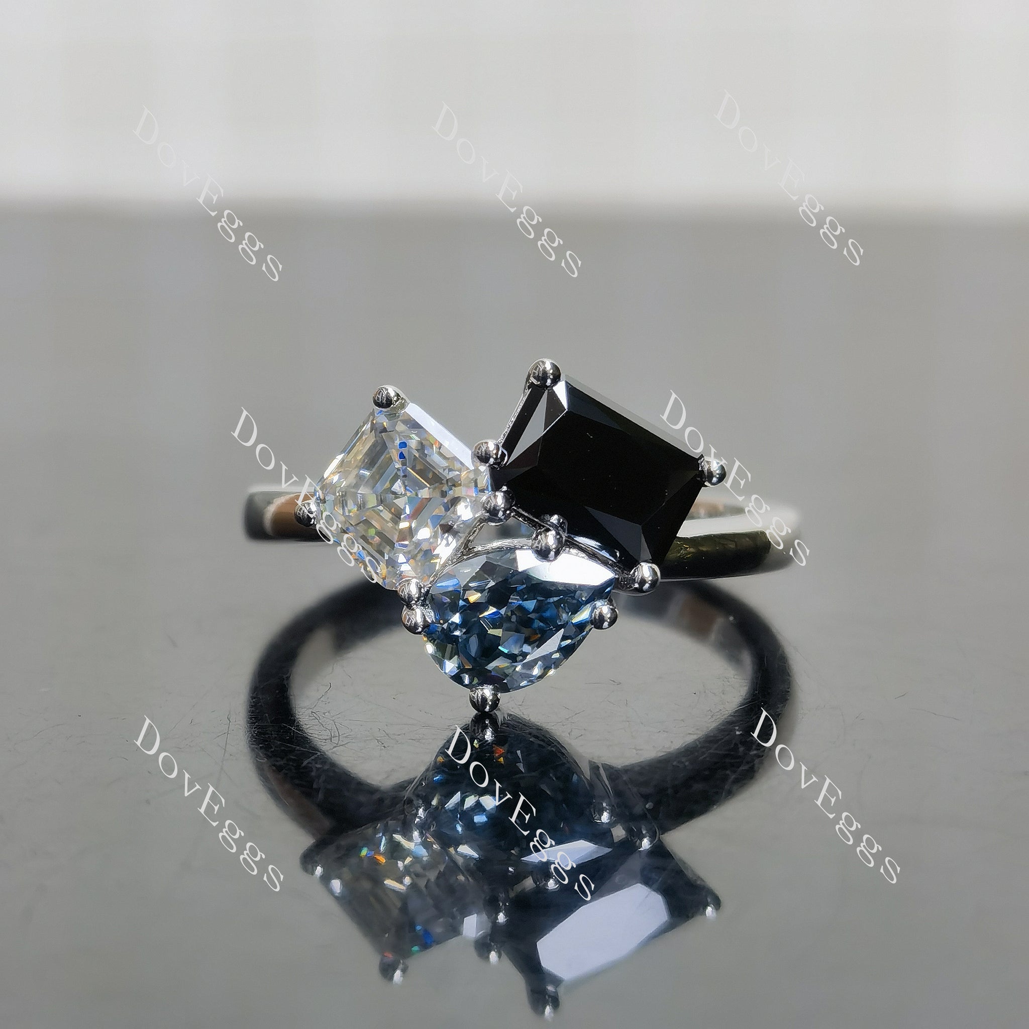 (size 7.5) Doveggs sterling silver pear asscher radiant moissanite engagement ring