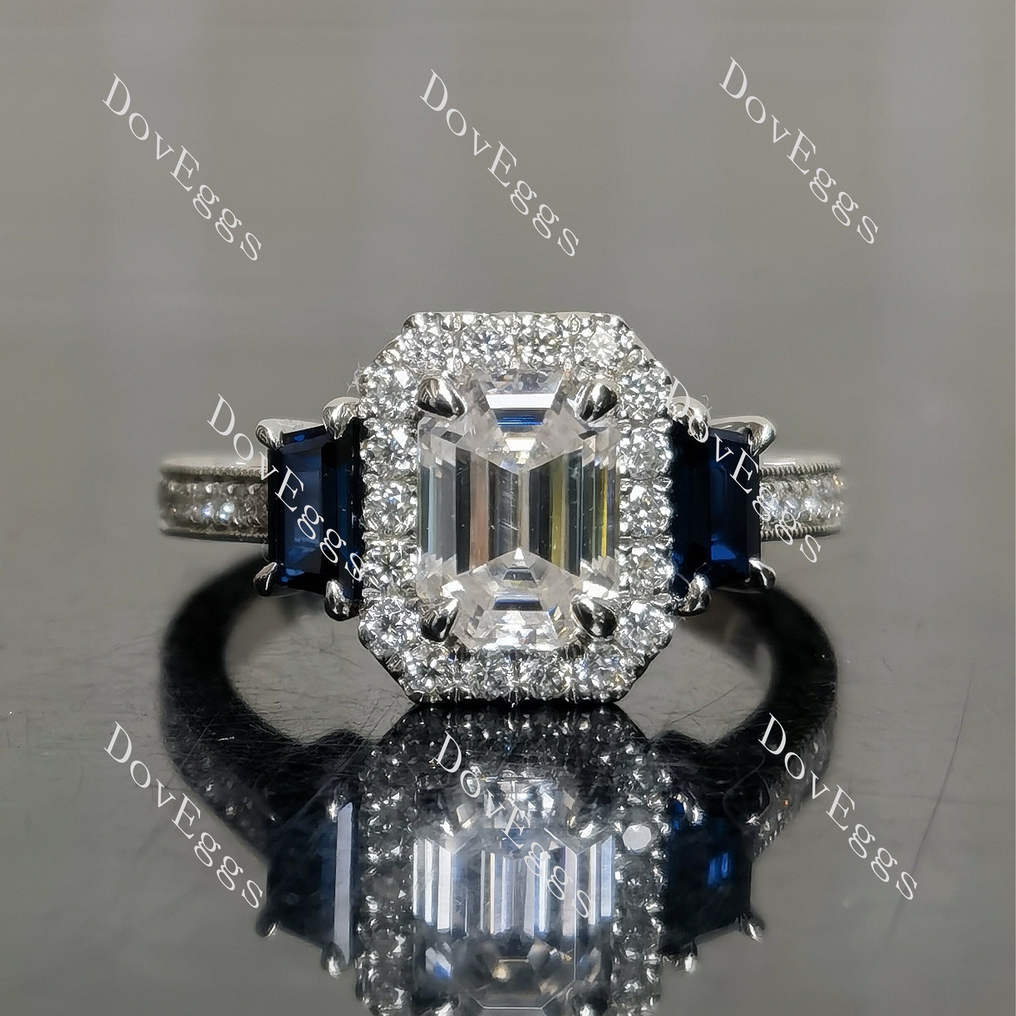 Doveggs halo pave side stones vintag engagement ring semi-mount only(Exclusively to DovEggs Stones)