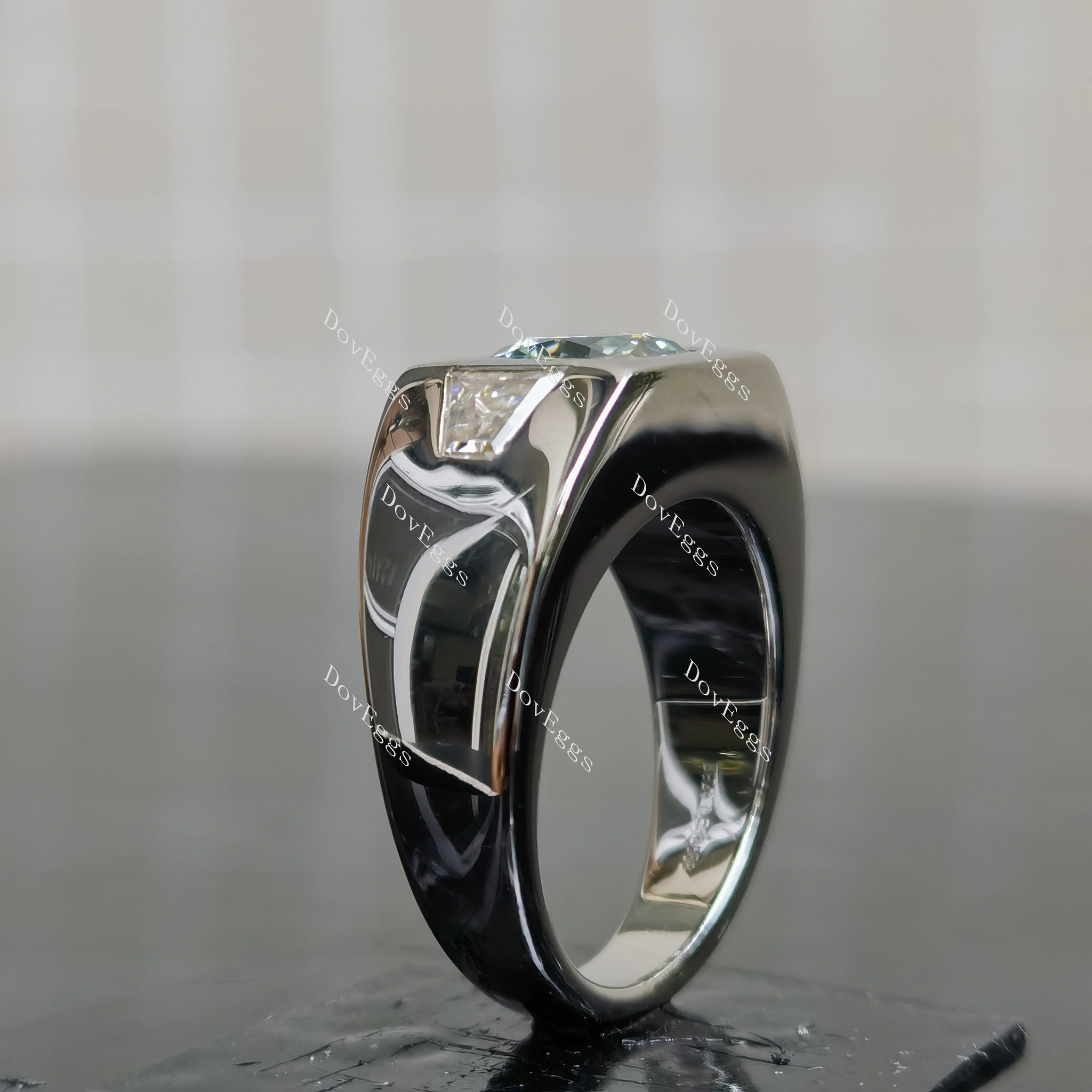 (size 8) Doveggs sterling silver 2ct cushion peacock blue moissanite engagement ring
