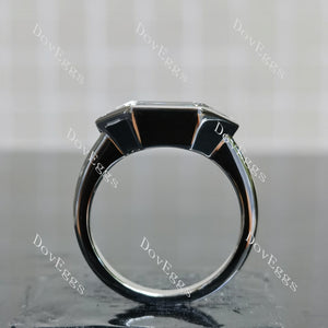 Doveggs east west elongated emerald colored moissanite engagement ring
