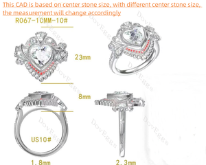 Doveggs heart art deco bezel colored moissanite engagement ring