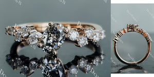 Olive 4*6mm oval art deco stardust grey moissanite engagement ring