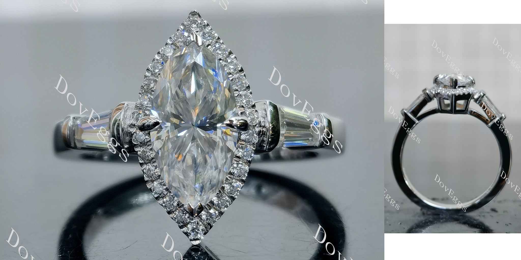 Marquise Modified H&A cut halo moissanite